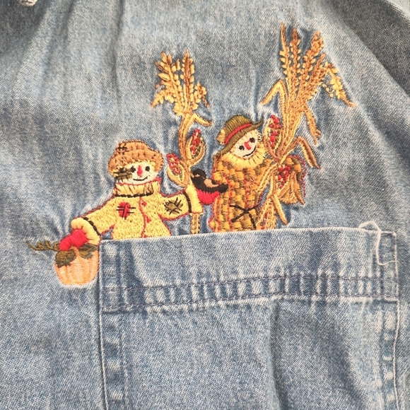 GUC Vintage Embroidered Denim Button-Up Shirt With Scarecrow, Size 2X - Picture 4 of 7